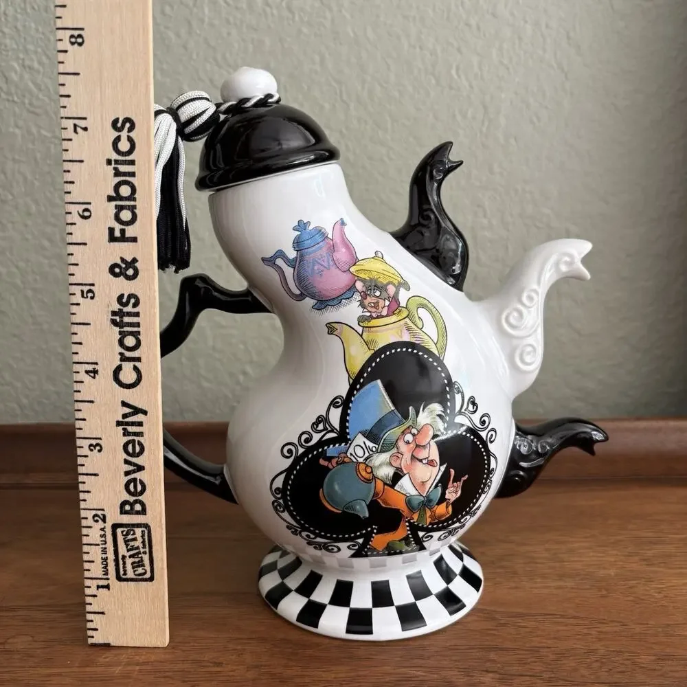 Alice in Wonderland Novelty Glazed Ceramic Teapot w/ Lid, Alice & Mad Hatter